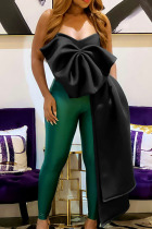 Black Sexy Solid Patchwork Asymmetrical With Bow Strapless Tops