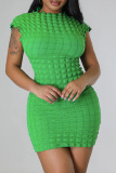 Green Sexy Solid Patchwork O Neck Pencil Skirt Dresses