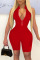 Red Casual Sportswear Solid Patchwork Zipper Collar Skinny Jumpsuits