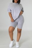 Grey Casual Tie Dye Basic O Neck Short Sleeve Two Pieces