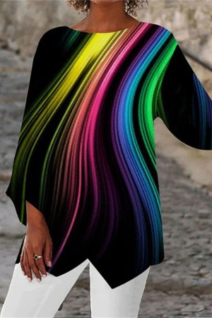 Multicolor Casual Print Basic O Neck Tops