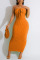 Sky Blue Sexy Solid Bandage Patchwork Strapless Pencil Skirt Dresses