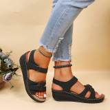 Black Casual Daily Hollowed Out Patchwork Solid Color Fish Mouth Comfortable Shoes
