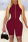 White Casual Sportswear Solid Patchwork Zipper Collar Skinny Jumpsuits
