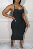 Black Sexy Solid Backless U Neck Sling Dress Dresses
