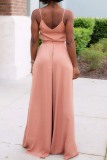 Pink Casual Solid Backless Vests Pants V Neck Sleeveless Two Pieces
