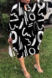 Black Casual Print Hollowed Out Half A Turtleneck Long Sleeve Dresses