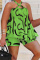 Rose Red Casual Daily Mixed Printing Color Block Hollowed Out Printing Contrast Halter Sleeveless Two Pieces