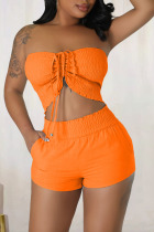 Orange Sexy Solid Bandage Patchwork Strapless Sleeveless Two Pieces