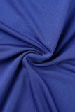 Deep Blue Casual Solid Patchwork Fold V Neck Pencil Skirt Dresses