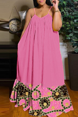 Pink Casual Street Print Patchwork Spaghetti Strap Sling Dress Dresses