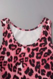 Brown Sexy Casual Print Leopard Basic U Neck Sleeveless Two Pieces