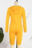 Yellow Casual Sportswear Solid Patchwork Zipper Hooded Collar Long Sleeve Two Pieces