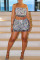 Stripe Sexy Print Tassel Patchwork Frenulum Halter Sleeveless Two Pieces