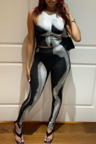 Grey Sexy Print Patchwork O Neck Sleeveless Two Pieces