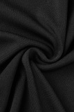 Black Sexy Solid Patchwork Slit V Neck Long Dress Plus Size Dresses