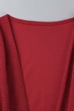Red Sexy Solid Patchwork V Neck Long Sleeve Dresses