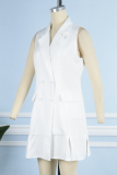 White Casual Solid Patchwork Turn-back Collar Suit Dress Dresses