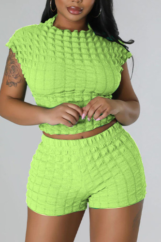 Light Green Casual Solid Patchwork O Neck Short Sleeve Two Pieces