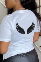 White Casual Print Patchwork O Neck T-Shirts