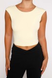 Black Sexy Casual Solid Bandage Backless O Neck Tops
