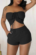 Black Sexy Solid Bandage Patchwork Strapless Sleeveless Two Pieces