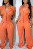 Khaki Casual Simplicity Solid Basic Turndown Collar Regular Jumpsuits