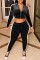 Black Casual Solid Patchwork Contrast Zipper Collar Long Sleeve Two Pieces