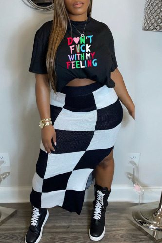 Colour Casual Street Print Patchwork O Neck Short Sleeve Two Pieces