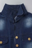 Blue Casual Solid Ripped Patchwork Turndown Collar Sleeveless Regular Denim Jumpsuits