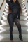 Black Casual Solid See-through O Neck Long Sleeve Two Pieces