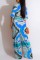 Sky Blue Casual Print Patchwork Turndown Collar Half Sleeve Two Pieces