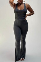 Dark Gray Casual Solid Vests Pants U Neck Sleeveless Two Pieces