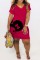 Orange Casual Print Basic V Neck Short Sleeve Dress