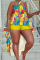 Yellow Casual Vacation Print Hollowed Out Printing Halter Sleeveless Two Pieces