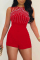 Red Sexy Casual Solid Hollowed Out Patchwork Hot Drill O Neck Skinny Romper
