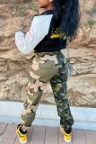 Camouflage Casual Camouflage Print Patchwork Regular High Waist Conventional Patchwork Trousers