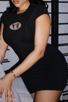 Black Casual Embroidery Hollowed Out O Neck Short Sleeve Dress Dresses