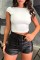 Black Casual Solid Frenulum Skinny High Waist Conventional Solid Color Shorts