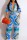 Sky Blue Casual Print Patchwork Turndown Collar Half Sleeve Two Pieces