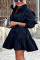 Black Casual Sweet Vintage Solid Flounce Without Belt Solid Color Long Sleeve Dresses