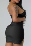 Black Sexy Solid Backless Strapless Sleeveless Dress Dresses