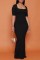 Black Casual Solid Square Collar Long Dress Dresses