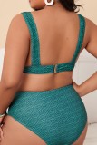 Green Sexy Solid Patchwork V Neck Plus Size Swimwear (With Paddings)