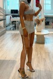 Grey Sexy Casual Solid Hollowed Out Hooded Collar Sleeveless Two Pieces