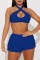 Blue Sexy Solid Hollowed Out Backless Halter Sleeveless Two Pieces