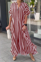 Red Casual Striped Patchwork V Neck Straight Dresses