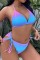 Blue Pink Sexy Gradual Change Print Bandage Backless Halter Plus Size Swimsuit Three Piece Set (With Paddings)