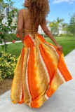 Orange Sexy Casual Vacation Gradual Change Print Slit Printing Halter Printed Dress Dresses