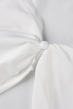 White Sexy Solid Patchwork Backless Asymmetrical Halter Irregular Dress Dresses